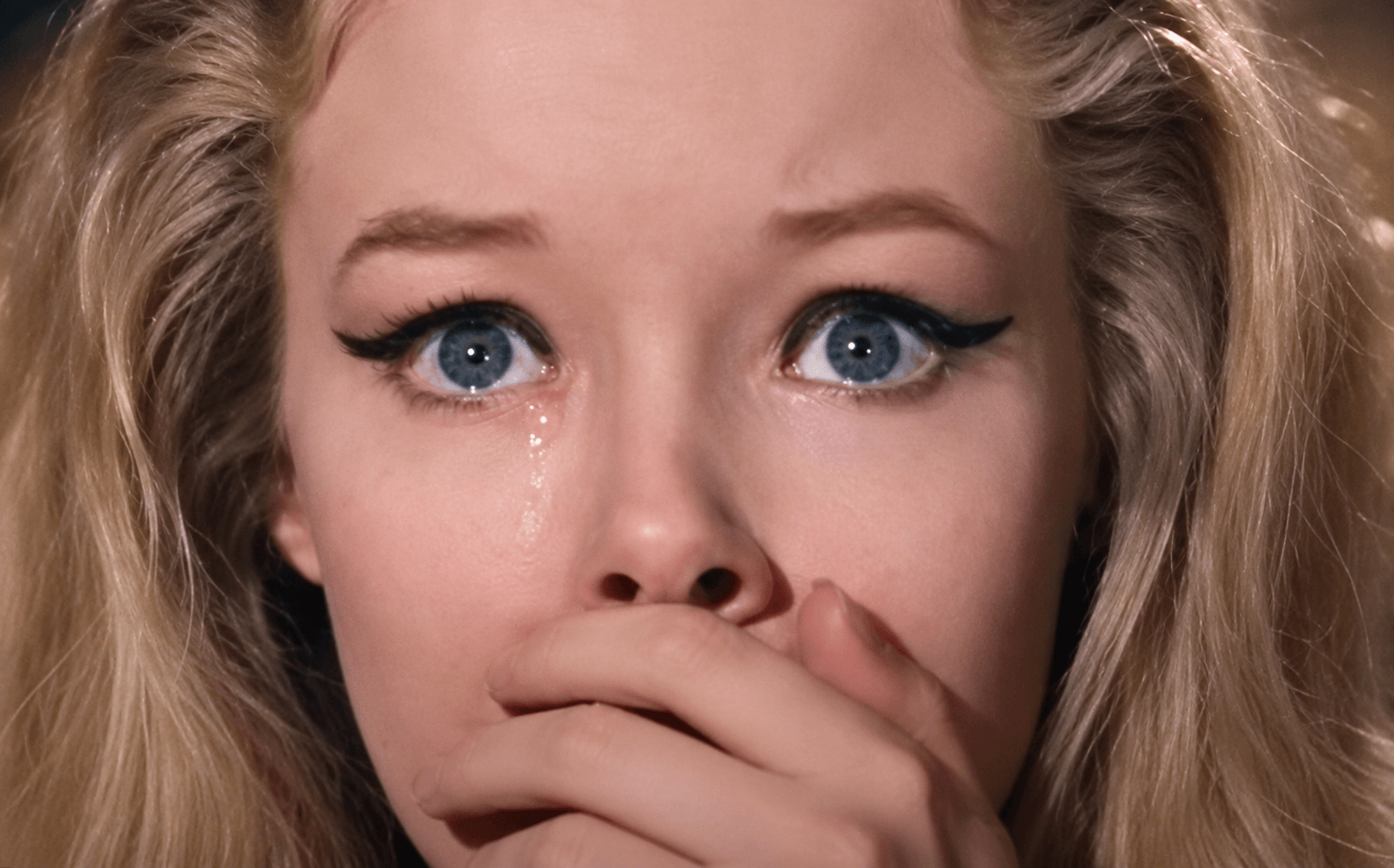 Included blonde princess reference with a frightened expression and a hand near her mouth